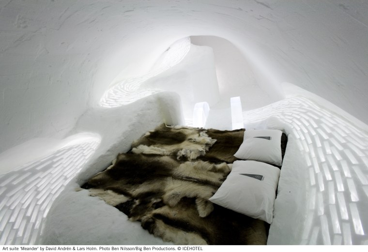 Every November in the little Arctic town of Jukkasjärvi, Sweden, a hotel is made entirely of ice and snow. Igloo residences are "furnished" with ice beds with thermal sleeping bags and reindeer skins. Rooms at the ICEHOTEL start at $200.